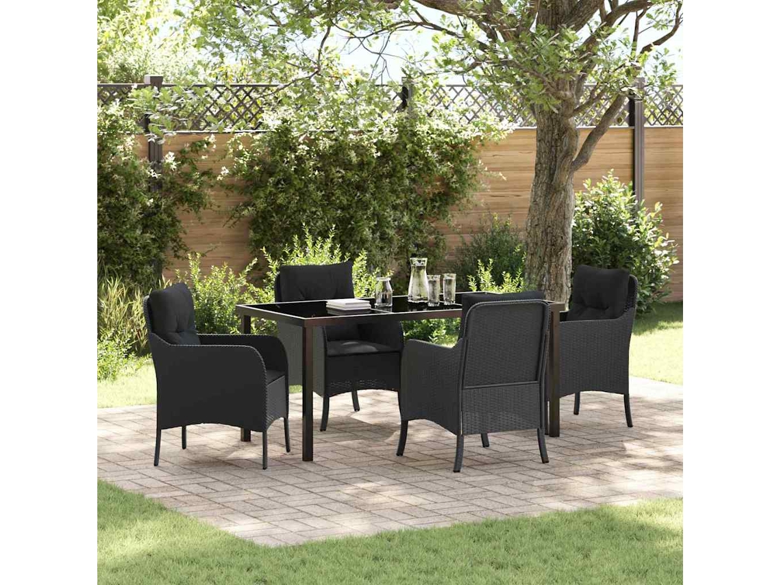Vidaxl Conjunto De Jantar Para Jardim 5 Unid. Preto Vime Pe