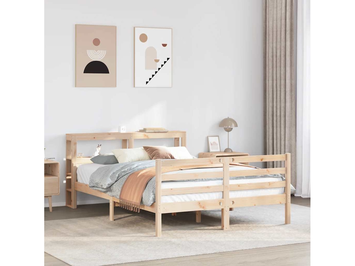 Vidaxl Estrutura Cama C/ Cabeceira 140x190 Cm Pinho Maciço