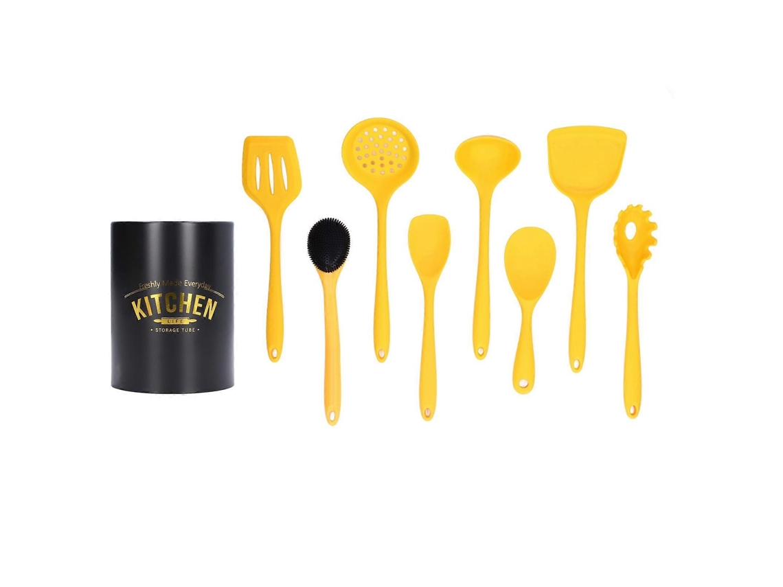 Conjunto De 9 Utensílios De Cozinha De Silicone Com Espátula, Sopaço E Balde