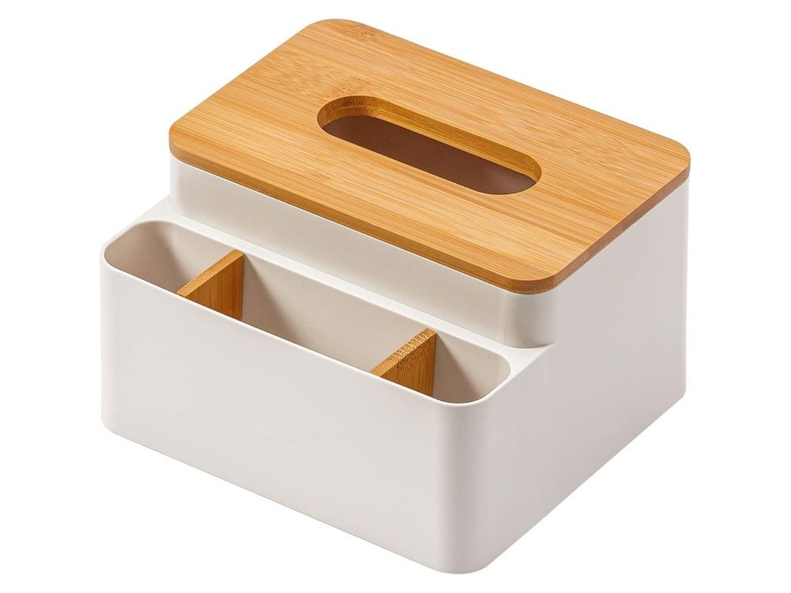 Tapa Para Caja De Pañuelos De 7*4.5*4 Polegadas Acrílico Com Tapa De Bambu E 3 Compartimentos