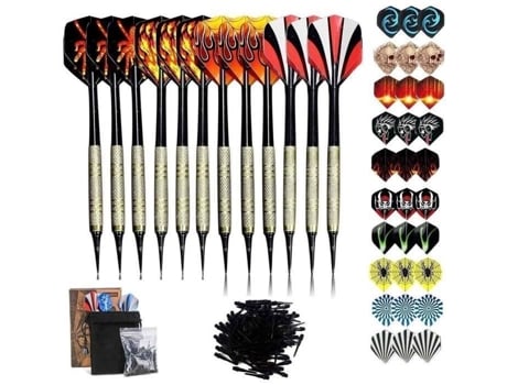 12 Flechettes Metal Ponta Plástica Com 42 Aletas E 100 Pontas, Conjunto De Flechettes Com Ponta Para Alvo De Flechettes