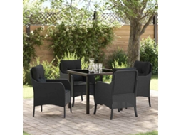 Vidaxl Conjunto De Jantar Para Jardim Com Almofada 5 Pcs Preto Vime Pe