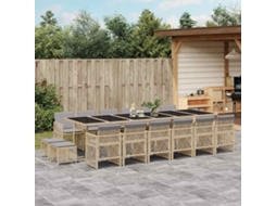 Vidaxl 17 Pcs Conjunto De Jantar P/ Jardim C/ Almofadões Vime Pe Bege