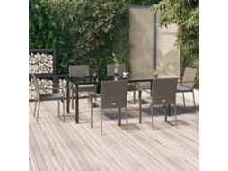 Vidaxl 7 Pcs Conjunto Jantar Jardim C/ Almofadões Vime Pe Preto/cinza