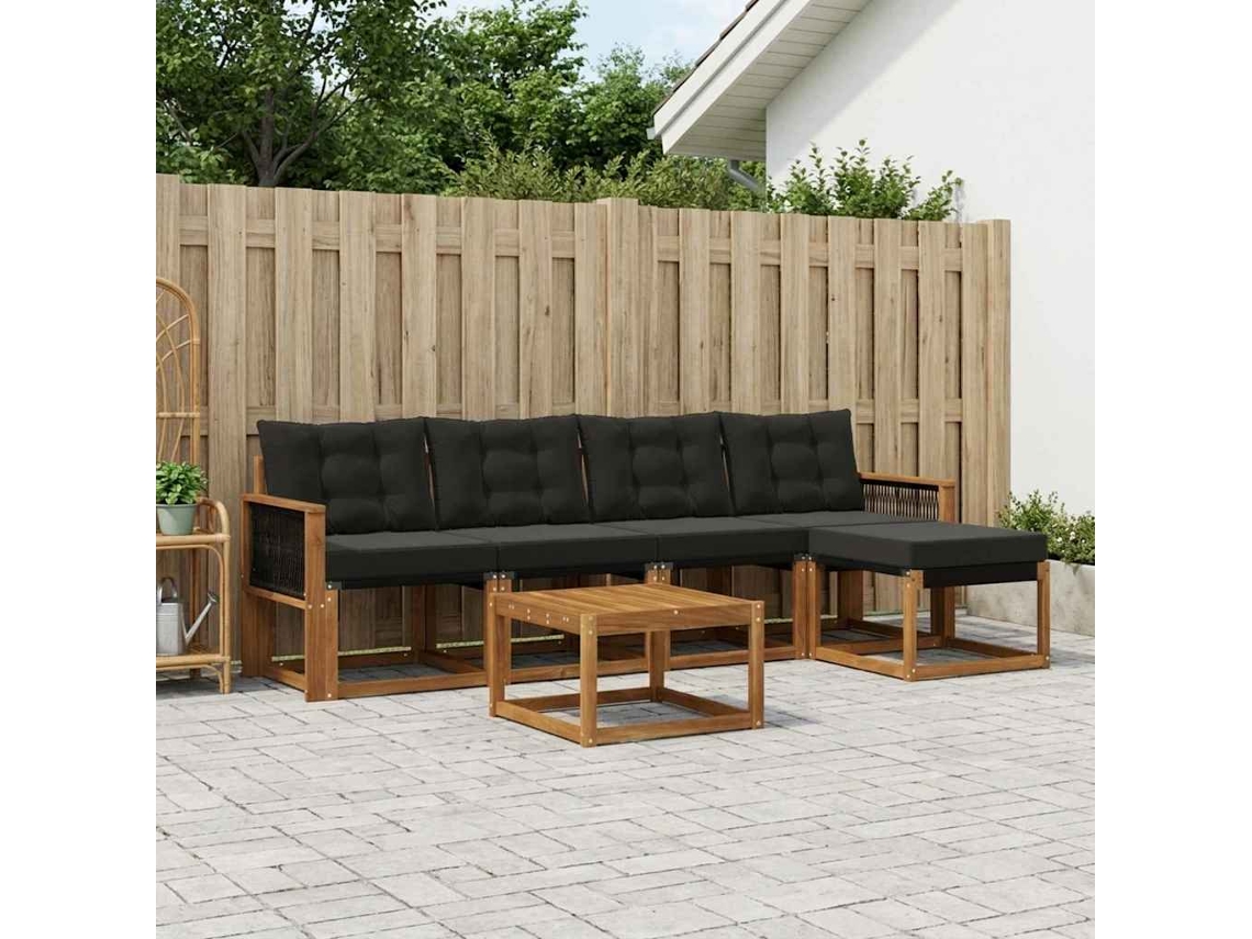 Vidaxl Conjunto De Sofás Para Exterior 6 Pcs Natural E Preto