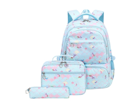 Conjunto De 3 Peças De Mochila Escolar E Lancheira Da Moda, Estojo Para Lápis, Mochila De Viagem, Mochila Casual Adequada Para Estudantes, Azul Giecy