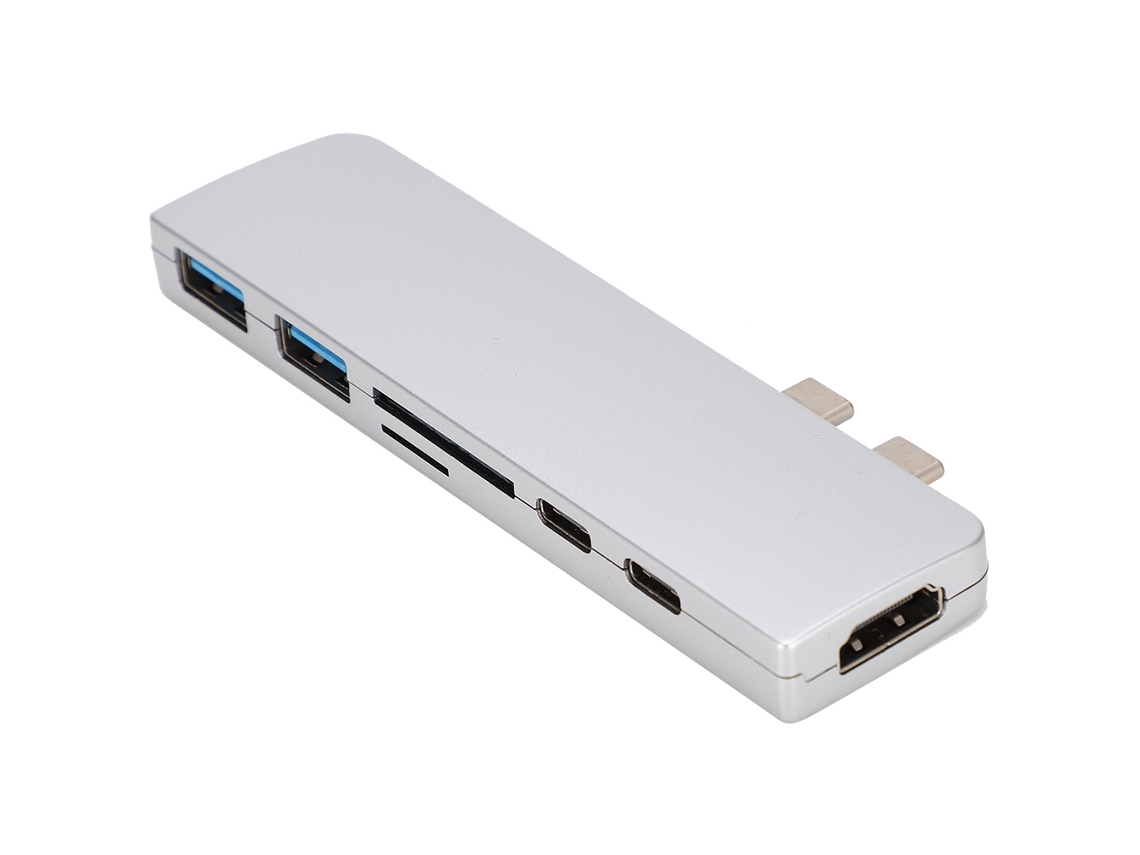 Hub Docking Station (conversão Hdmi 4k 7-in-1) Adaptador Multifuncional Prata Dual Type-c