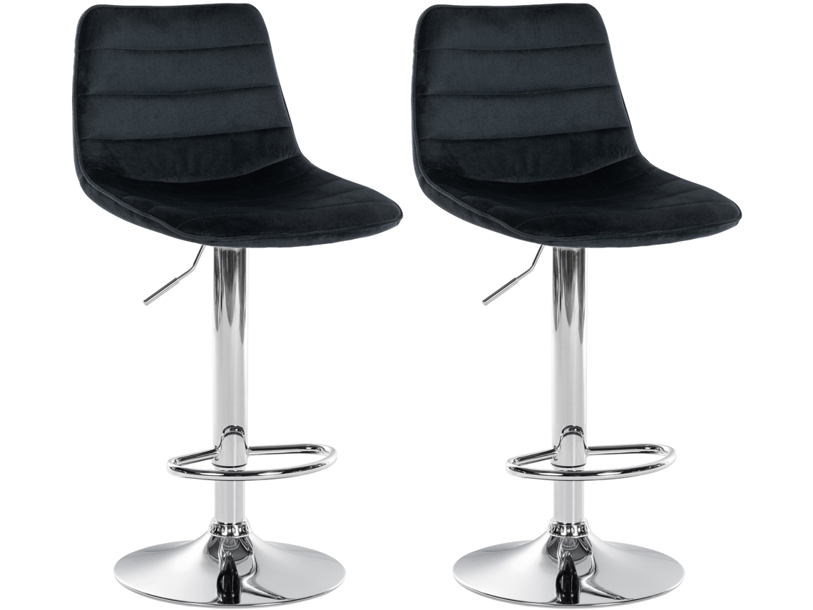 Conjunto de 2 bancos de bar Veludo Lex preto/cromo CLP