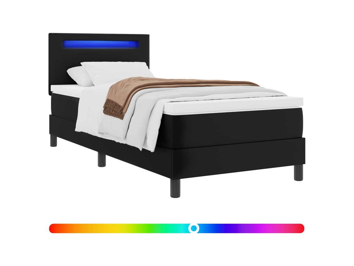 Cama Box com Colchão Preto 90x190 Cm Couro Sintético MAISON EXCLUSIVE