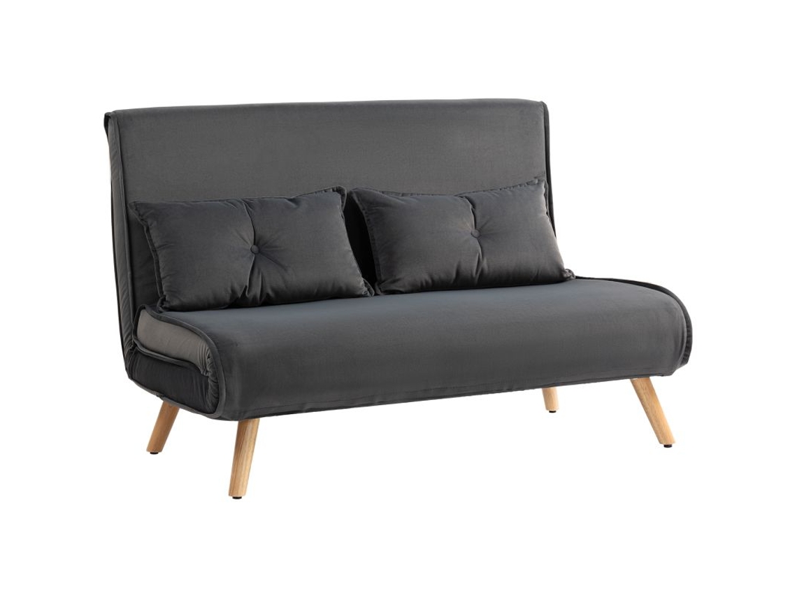 Sofá-cama De 2 Lugares, Sofá-cama Convertível, Encosto Ajustável, Revestimento Em Tecido, Estrutura Metálica, Cinzento