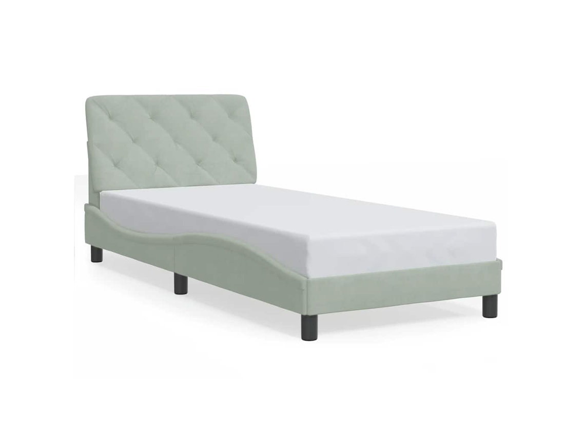 Estrutura de Cama Hanko em Veludo Cinzento Claro (90x200 cm)