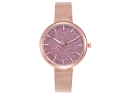 Relógio Feminino Vansvar Slim de Cinta de Malha com Movimento de Quartzo Rosa