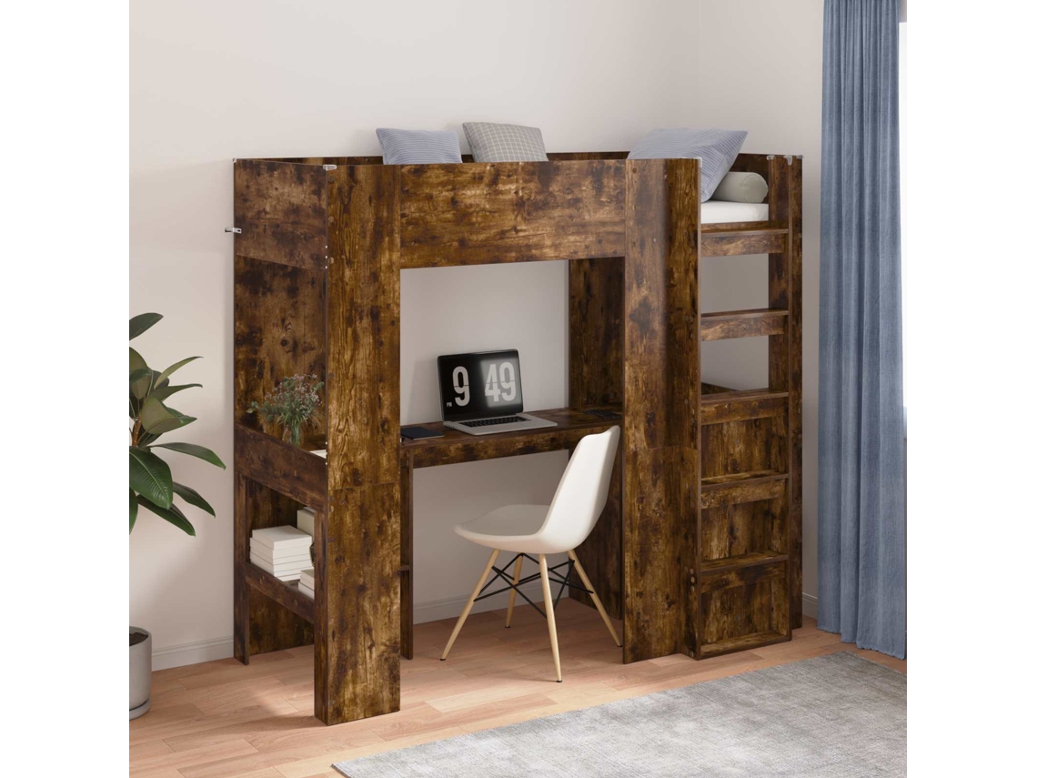 Vidaxl Estrutura De Cama Loft Com Mesa Carvalho Defumado 75 X 190 Cm