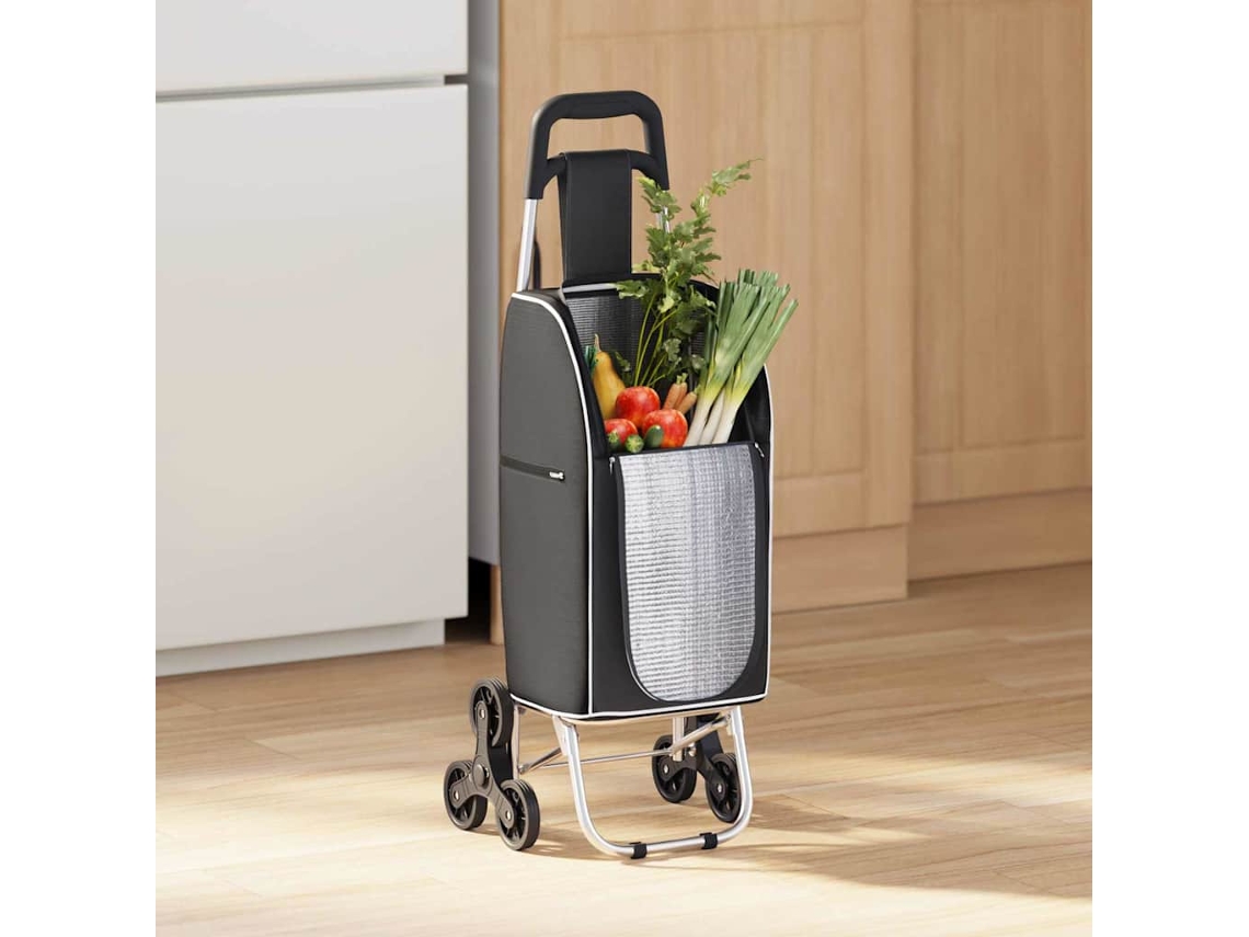 Vidaxl Carrinho De Compras Preto 39,5 X 33 X 93 Cm Tecido Oxford