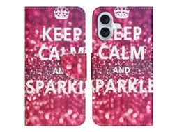 Capa Em Couro Pu Para Apple Iphone 16 Plus - Mantenha A Calma E Brilhe