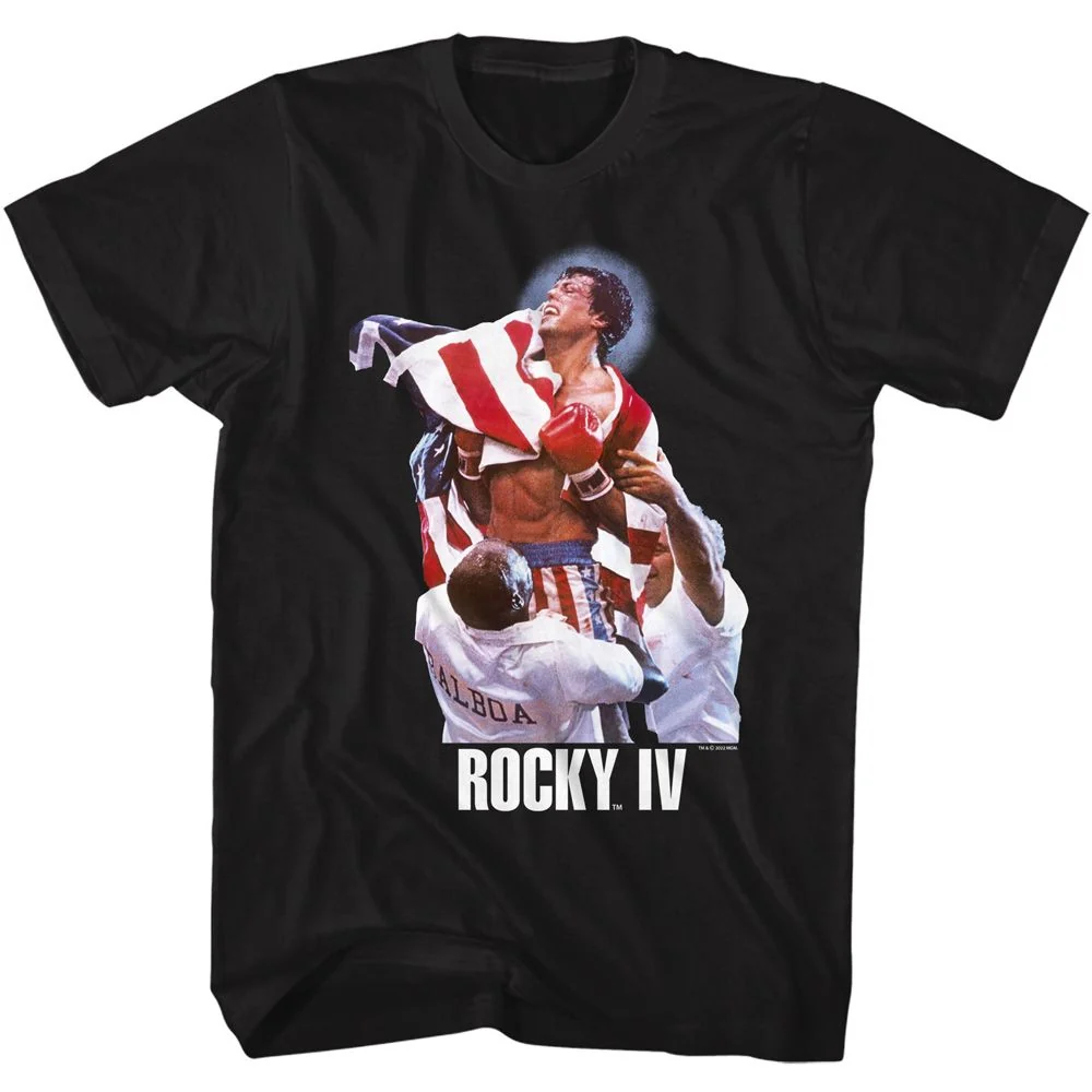 Rockinstone Rocky Movie Flag Win Black Adult T-shirt Size:xl