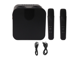 Mini Máquina de Karaoke 15w com 2 Microfones Sem Fios para Famílias, Casamentos e Eventos em Preto LAXISCREED