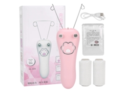 Depilador elétrico com fio de algodão para rosto e corpo, recarregável via USB, rosa.