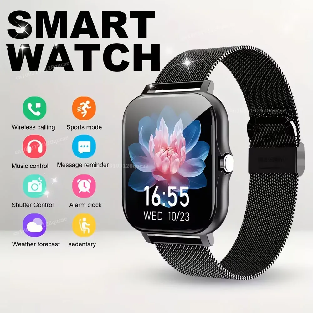 Relógio Inteligente MDUG com tela de 1,83 polegadas, chamadas Bluetooth, monitoramento de movimento (grid strap preto)