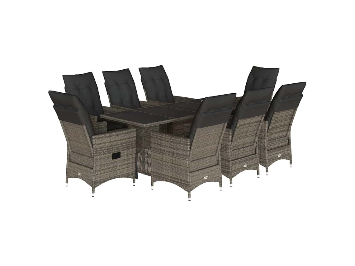 Maison Exclusive - 9 Pcs Conjunto De Jantar P/ Jardim C/ Almofadões Vime Pe Cinza
