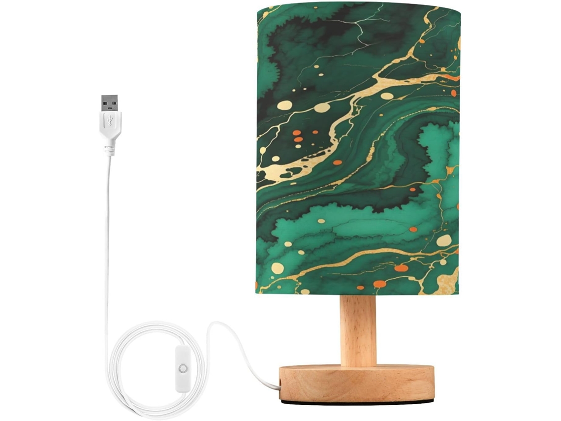 Abajur De Cabeceira Em Mármore Verde Para Quarto, Com Portas De Carregamento Usb C, Luminária De Mesa Cabeceira