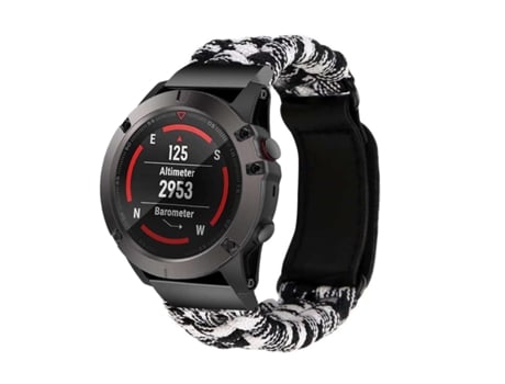 Bracelete Pulseira Fio Entrançado para Garmin Tactix Delta Solar Edition With Ballistics Preto e Branco