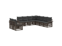 Vidaxl Conjunto De Sofá De Jardim 9 Pcs Cinzento Vime Pe