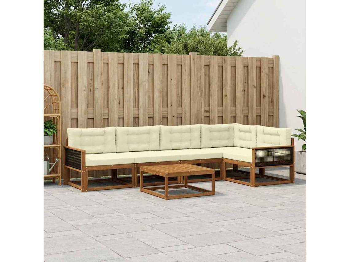 Vidaxl Conjunto De Sofás Para Exterior 6 Unid. Natural E Creme