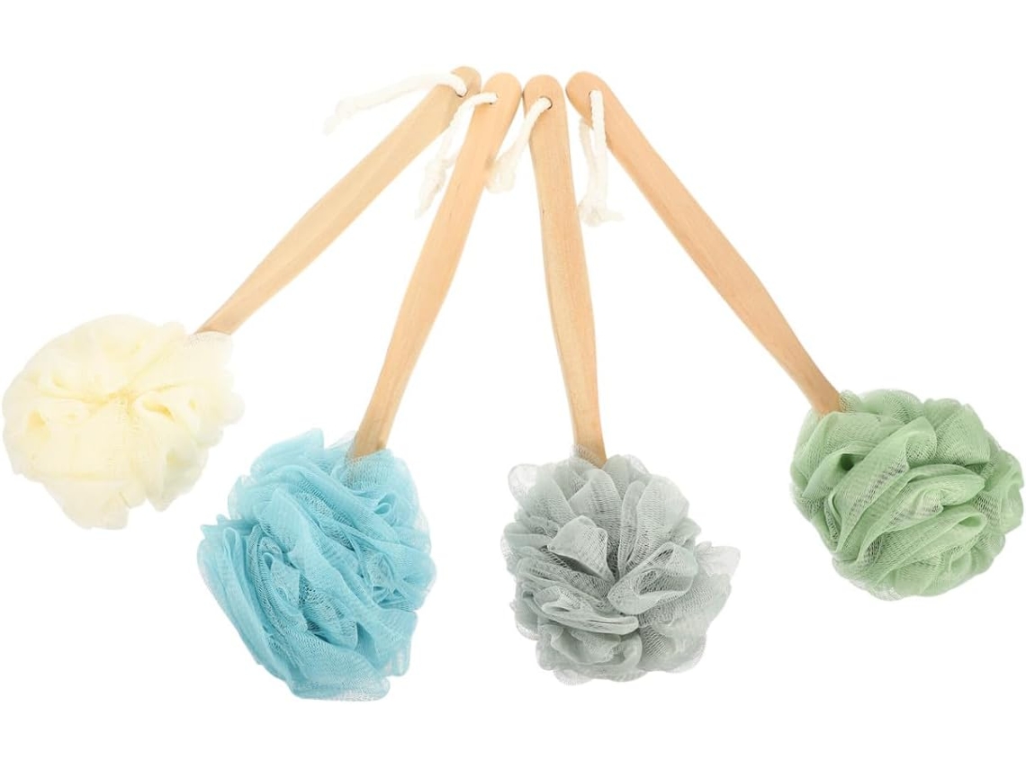 Conjunto De 4 Escovas Nylon Para Banho Baluue Com Cabo Longo Esfoliação Da Pele Das Costas Acessórios