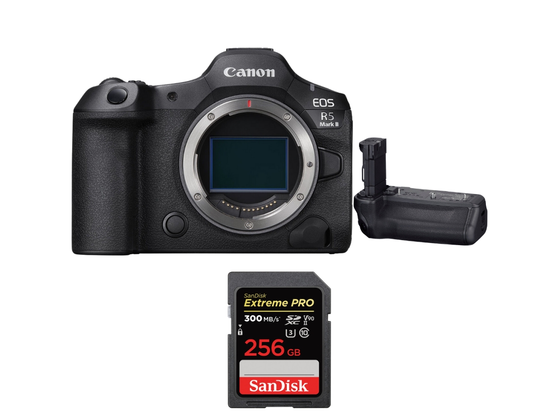 Eos R5 Mark Ii + Canon Bg r20 + 1 Sandisk 256gb Uhs ii 300mb/s + Ebook “20 Dicas para Fotos Que Impressionam” CANON