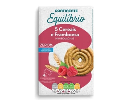 Bolacha 5 Cereais e Framboesa CONTINENTE EQUILÍBRIO