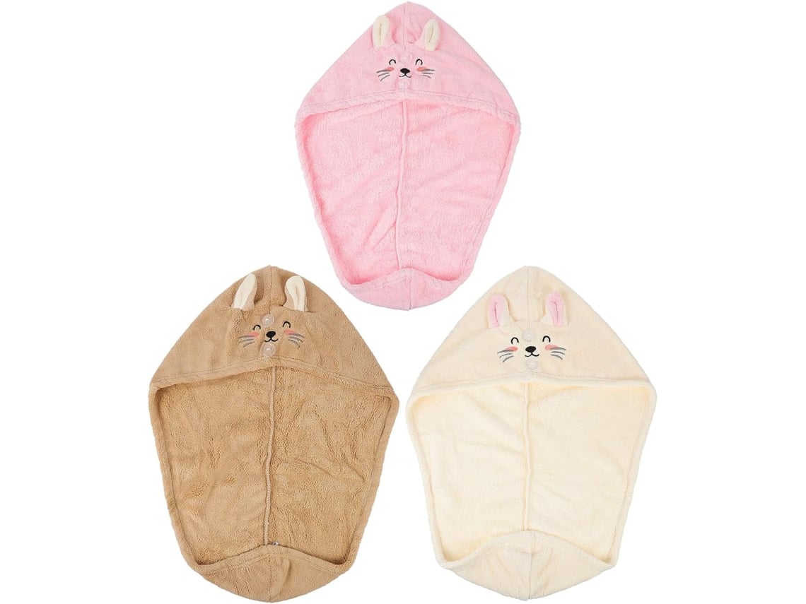 lote de 3 Bonnets de Bain Em Microfibre A Secagem Rápida, Taille Unique, Em Corail Doux