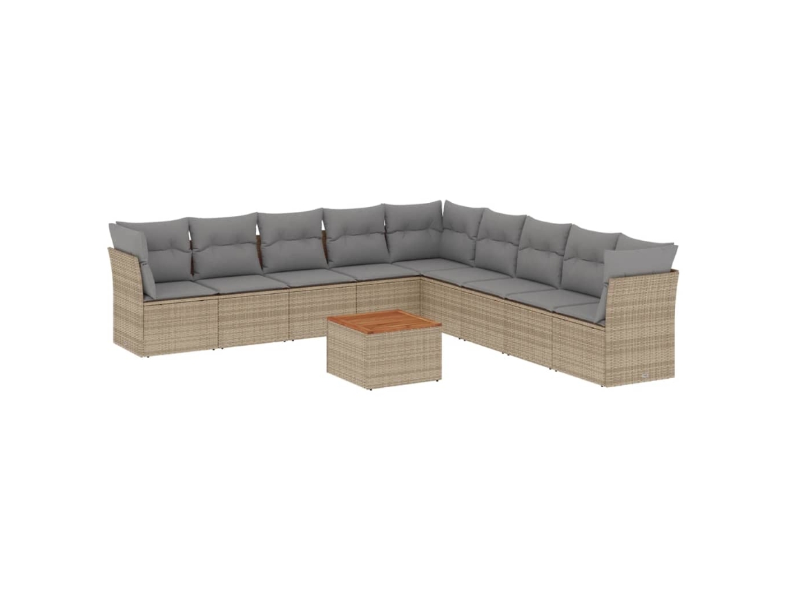 Conjunto de 10 Sofás para Jardim com Almofadões Vime Pe Bege MAISON EXCLUSIVE