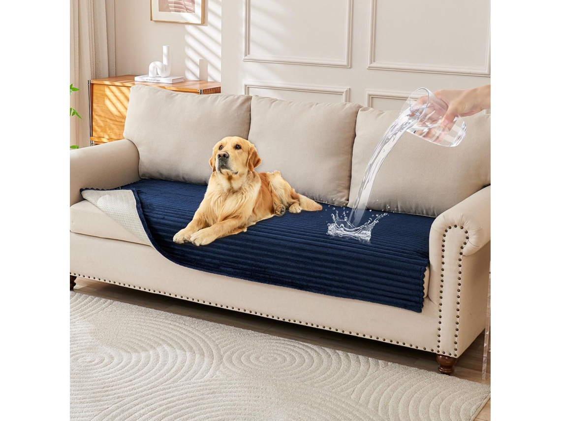 Capa De Sofá Pelo Sintético Lavável Amigo Dos Animais 160x200cm Extra Grande Azul Escuro Panoona