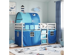 Vidaxl Beliche Com Cortinas 80x200 Cm Madeira De Pinho Maciça Azul