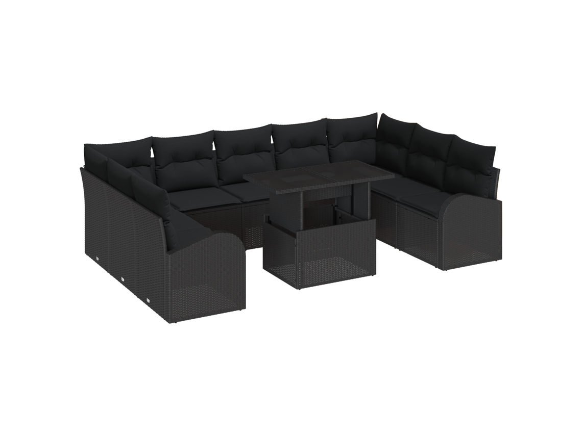 Conjunto 10 Conjunto De Sofá De Jardim Vidaxl Preto Vime Pe (289 X 179 X 85 Cm)
