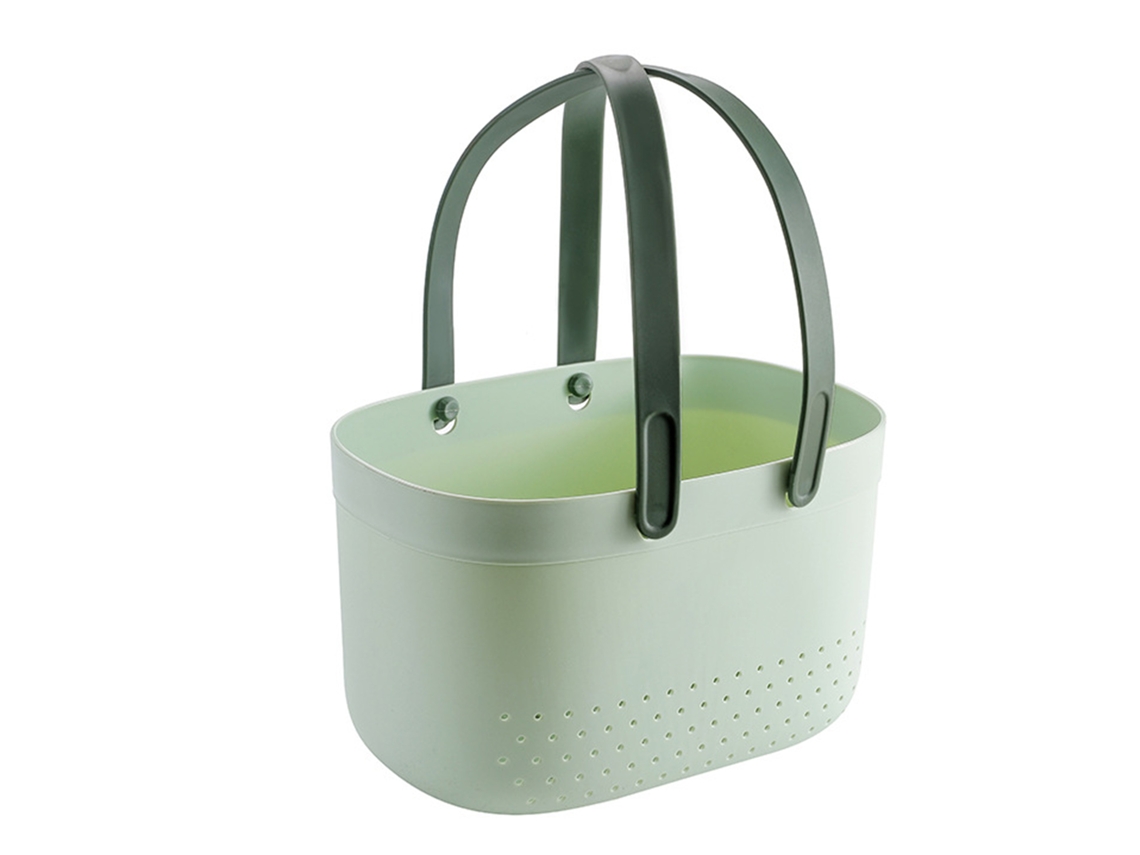 Cesto De Chuveiro Portátil Com Orifícios Ventilação, Cesto Armazenamento Plástico Grande Capacidade Alça Para Banheiro, Verde.