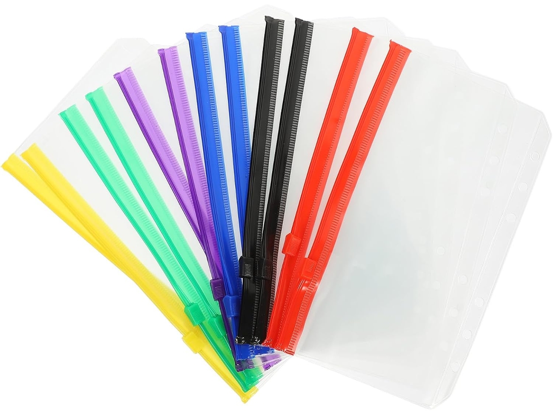 Conjunto de 12 sacos de PVC tamanho A6 para organizar e proteger documentos, resistentes ao desgaste, ideais para