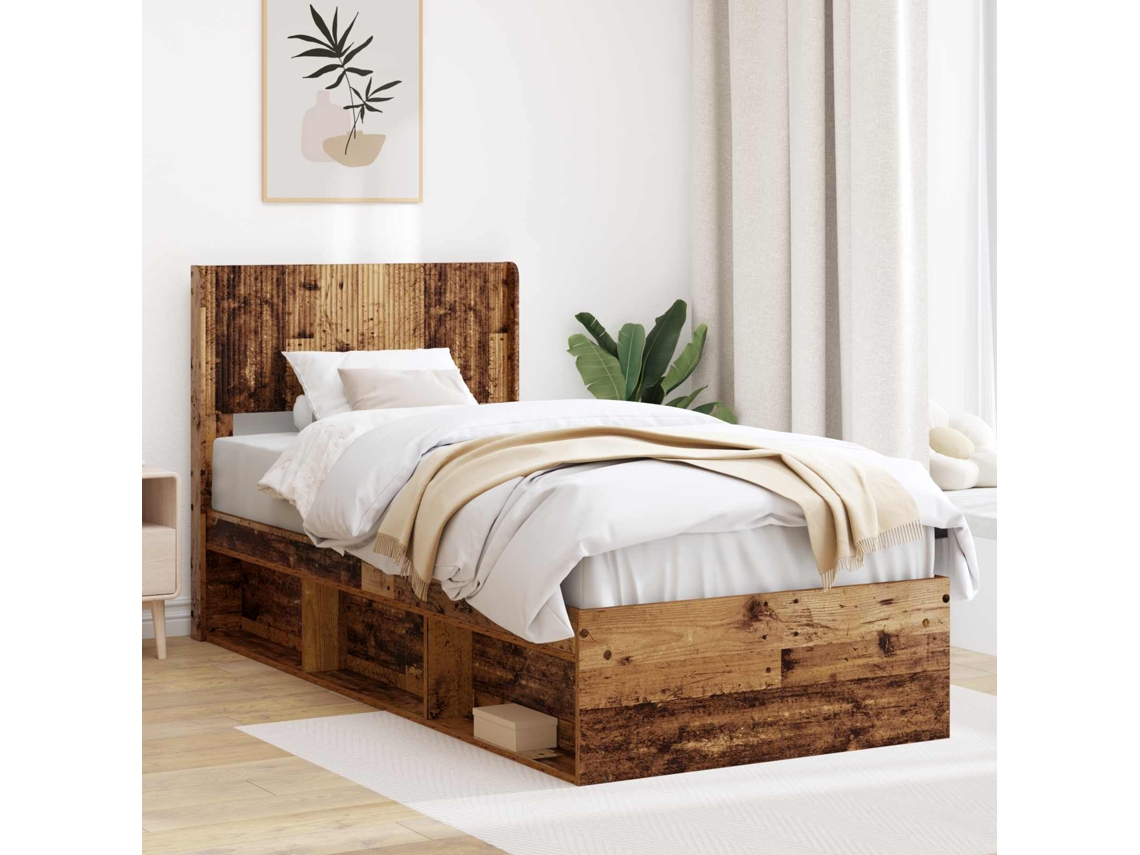 Vidaxl Estrutura De Cama Com Armazenamento E Cabeceira Madeira Antiga