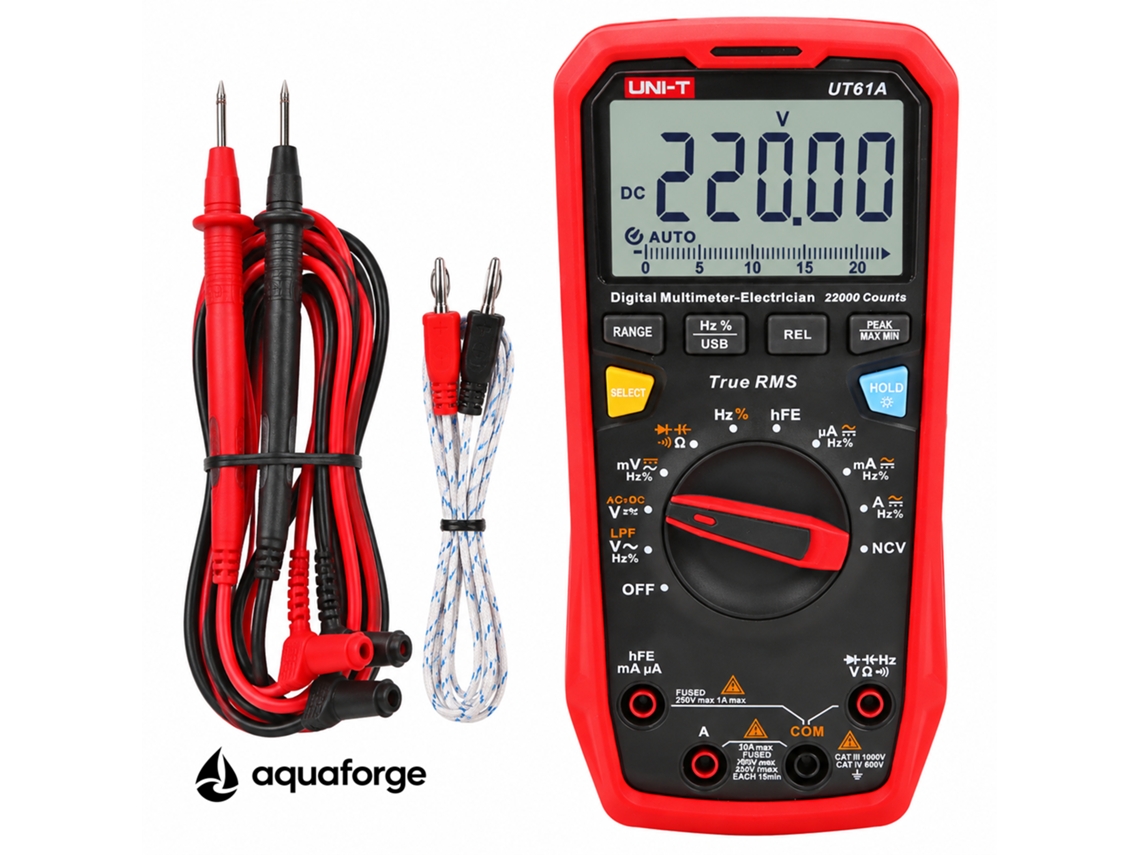 Multímetro Digital Aquaforge Ut61a, 22000 Contagens, True Rms
