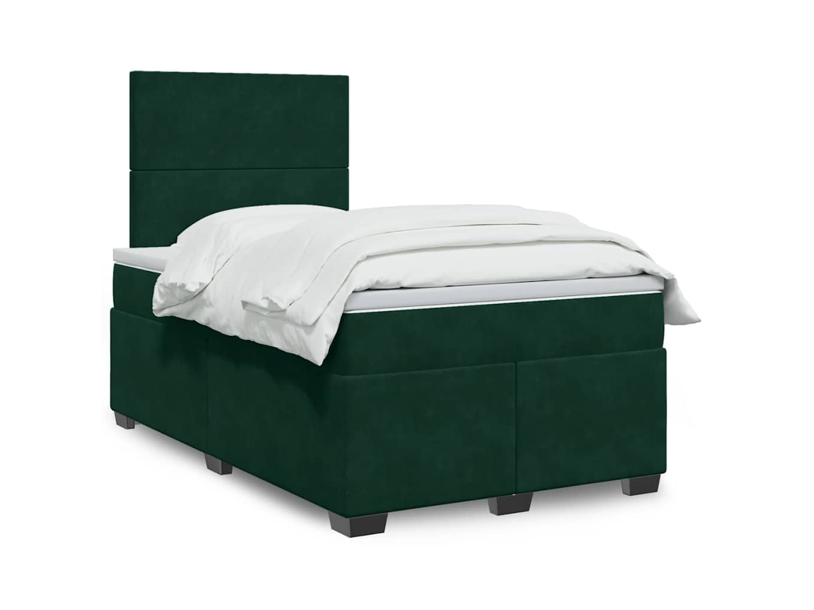 Vidaxl Cama Boxspring Com Colchão 120x190 Cm Veludo Verde-escuro
