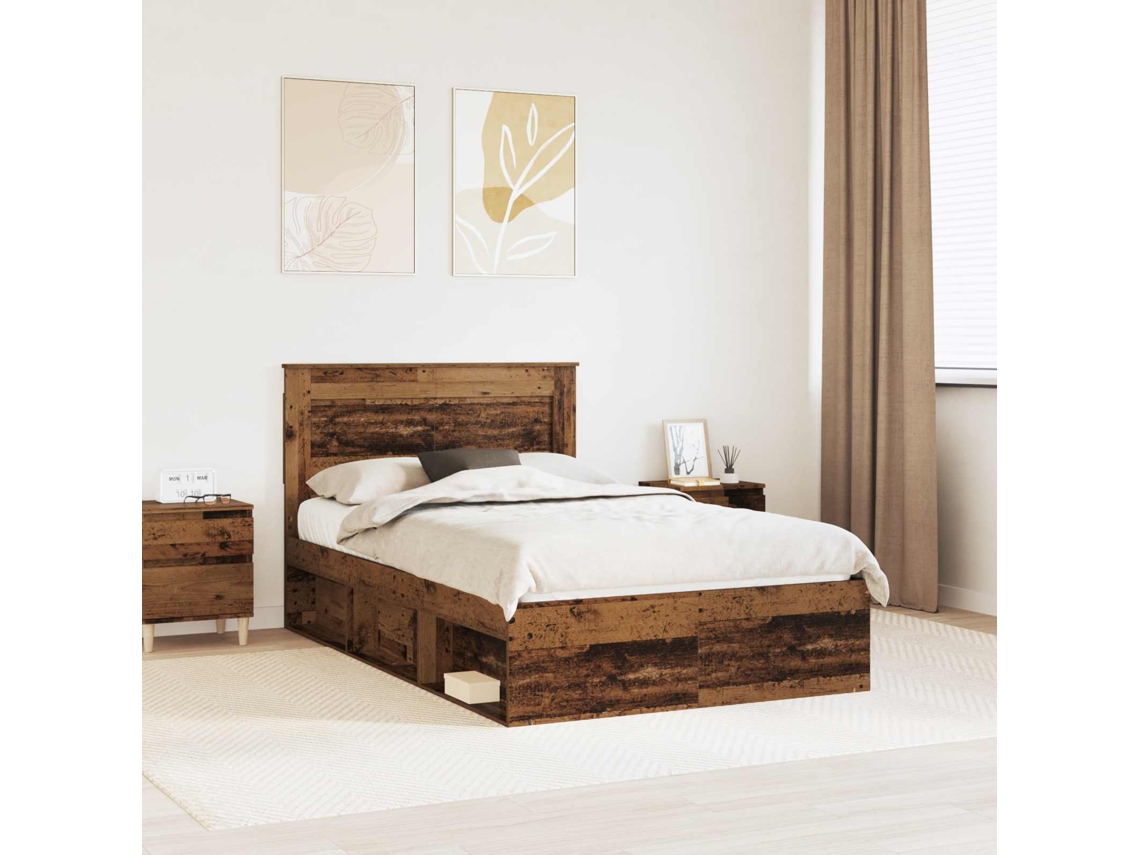 Vidaxl Estrutura Da Cama Com Cabeceira Madeira Antiga 120 X 200 Cm