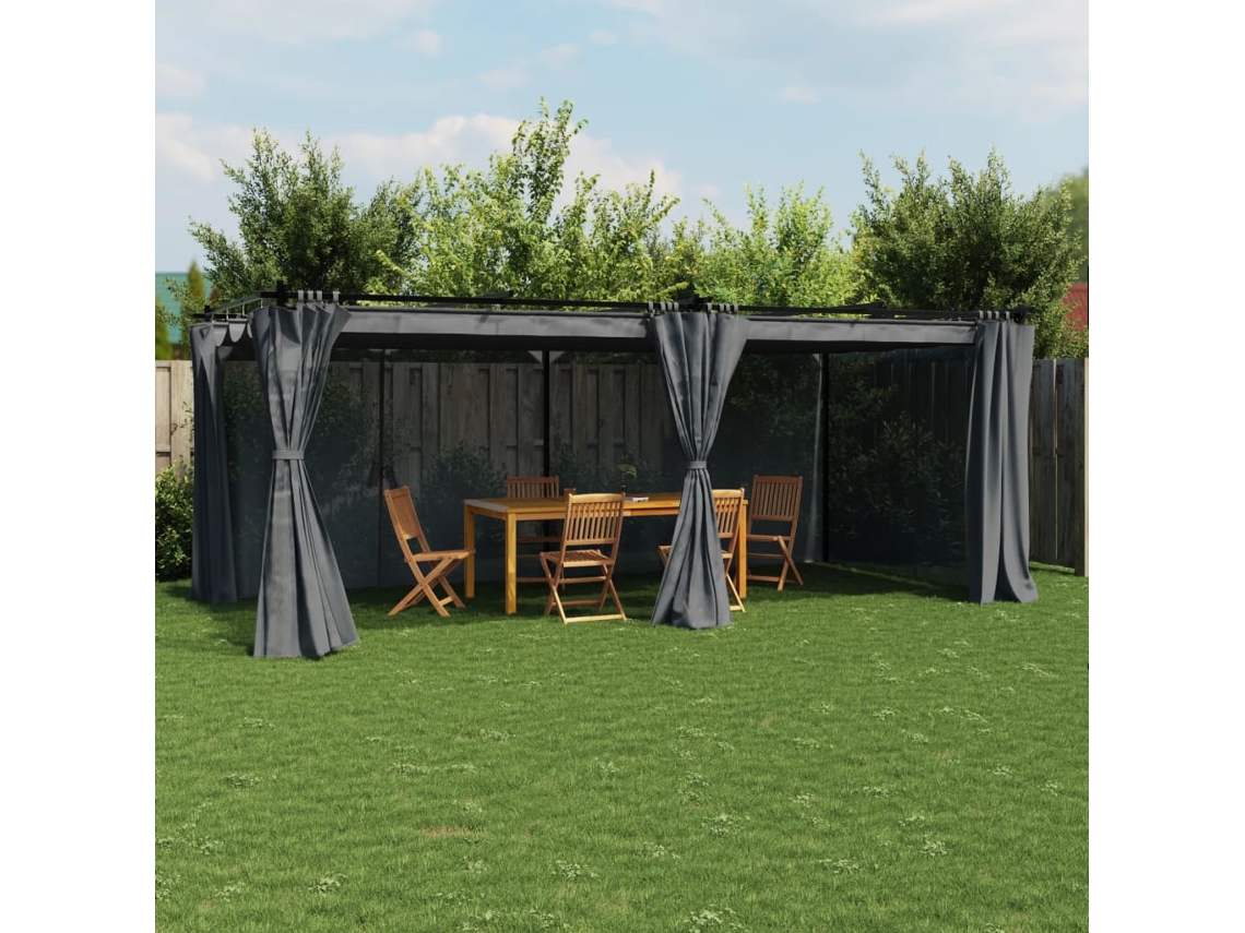 Vidaxl Gazebo Com Cortinas 6x3 M Aço Antracite