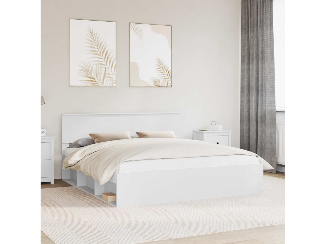 Vidaxl Estrutura Da Cama Branco 180 X 200 Cm Derivados De Madeira