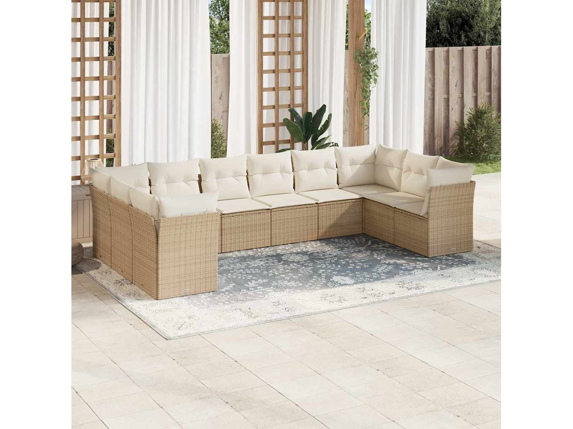 Vidaxl 10 Pcs Conjunto De Sofás P/ Jardim Com Almofadões Vime Pe Bege
