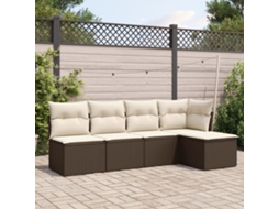 Vidaxl 5 Pcs Conjunto Sofás P/ Jardim C/ Almofadões Vime Pe Castanho