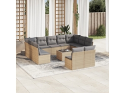 Vidaxl 12 Pcs Conjunto De Sofás P/ Jardim Com Almofadões Vime Pe Bege