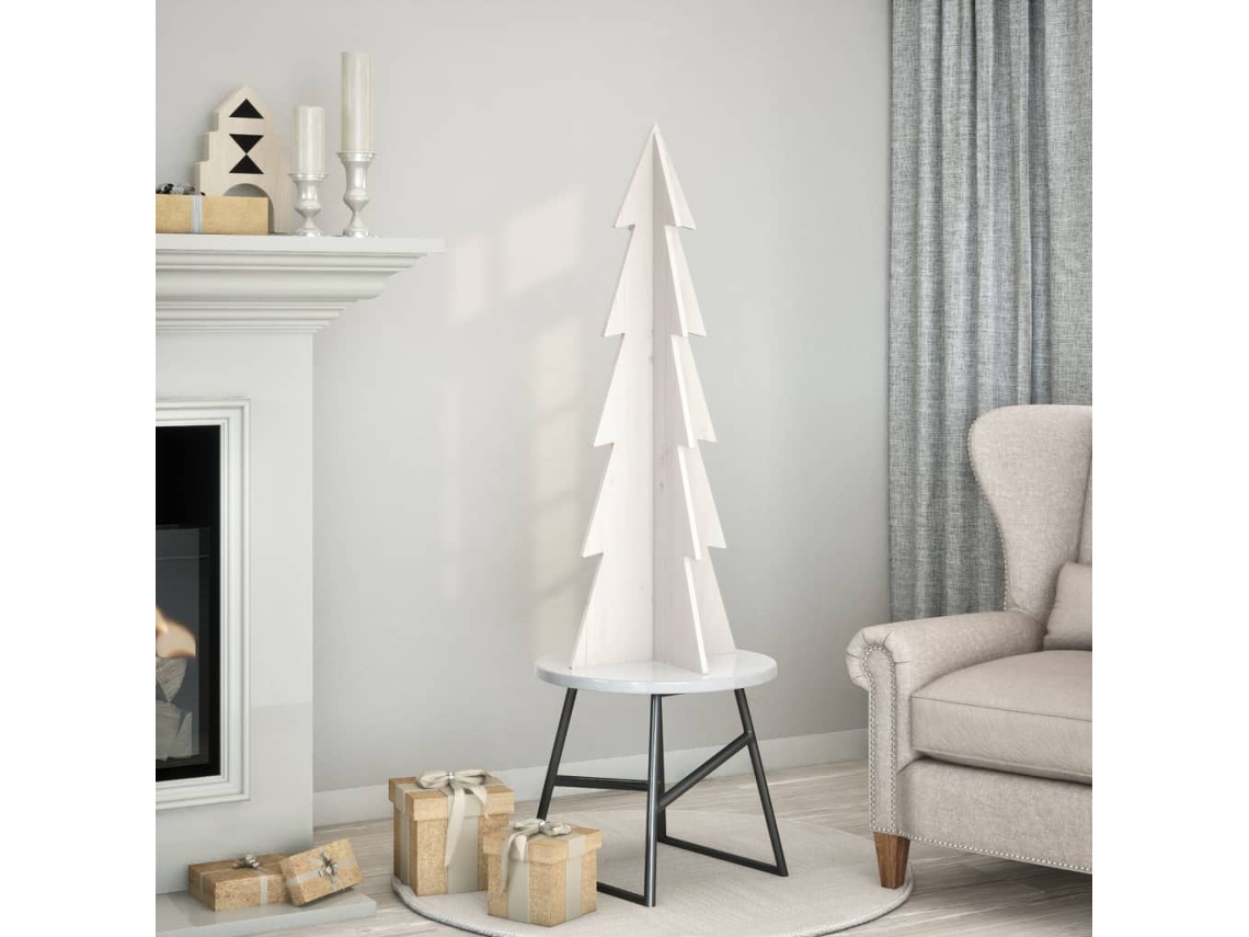 Vidaxl Árvore De Natal Decorativa 112cm Madeira De Pinho Maciça Branco