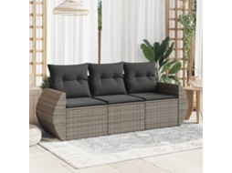 Vidaxl 3 Pcs Conjunto Sofás De Jardim C/ Almofadões Vime Pe Cinzento