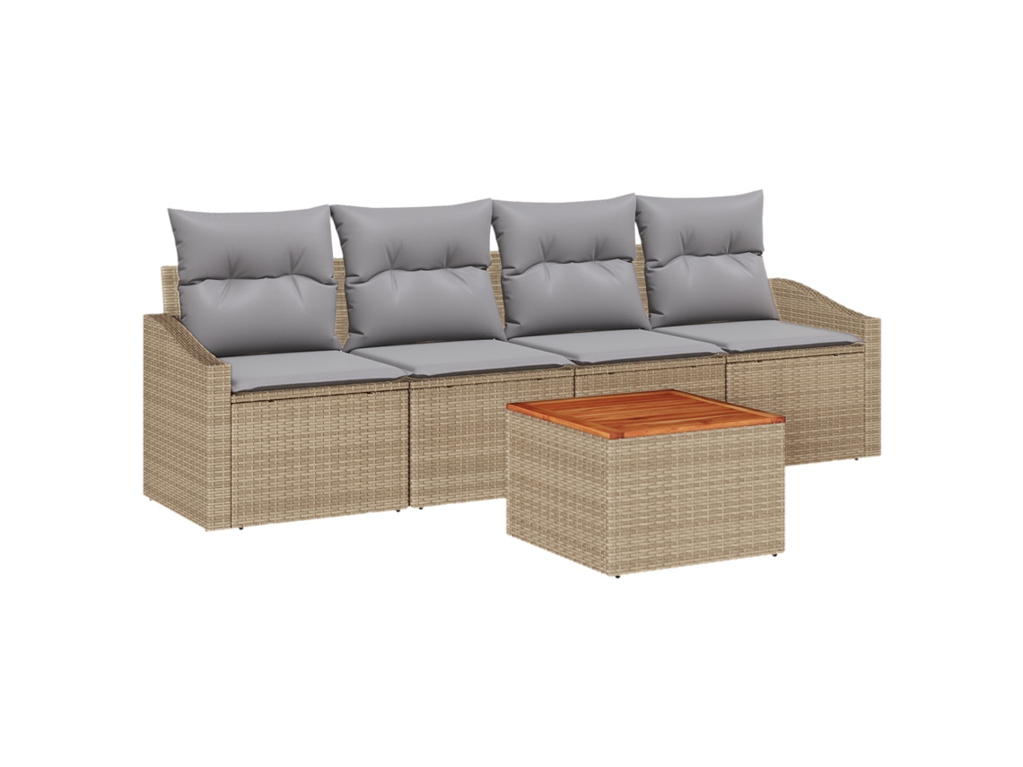 Conjunto 5 Espreguiçadeira De Jardim Vidaxl Bege Vime Pe (55 X 55 X 37 Cm)